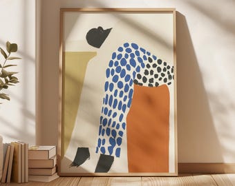 Lámina de figura abstracta: Arte mural moderno en azul y naranja (descarga digital)