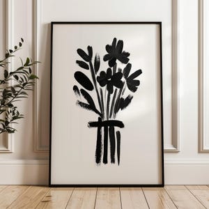 Imprimé floral noir et blanc : bouquet minimaliste, décoration d&#39;intérieur moderne (téléchargement numérique)