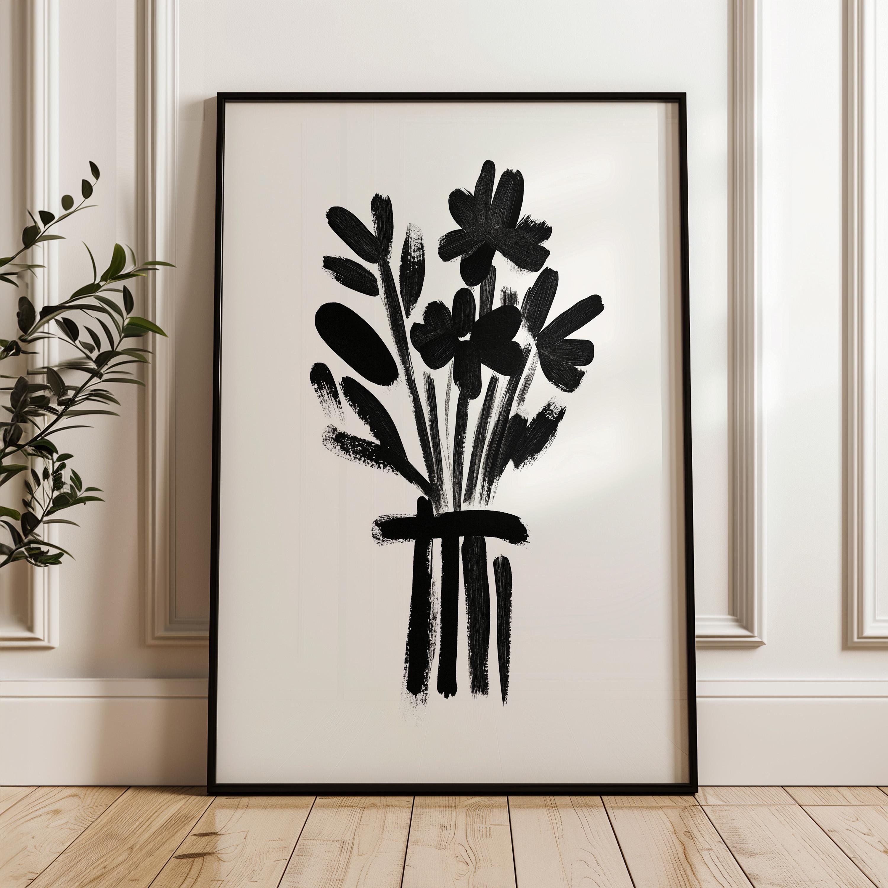 Textured Black and White Painting Flower - Etsy