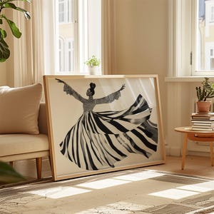Dance of Joy - Horizontal Black & White Abstract Figure Print Home Decor Minimalist Wall Art for Modern Decor Abstract Digital download