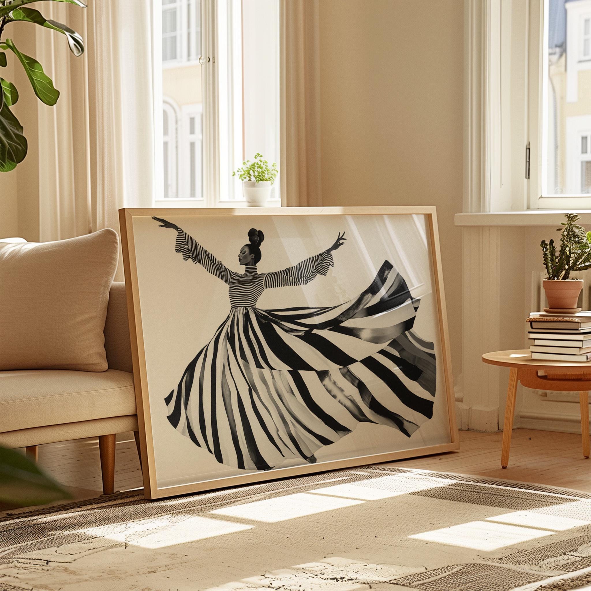 Dance of Joy Print: Black & White Abstract Figure, Modern Minimalist Art (Digital Download)