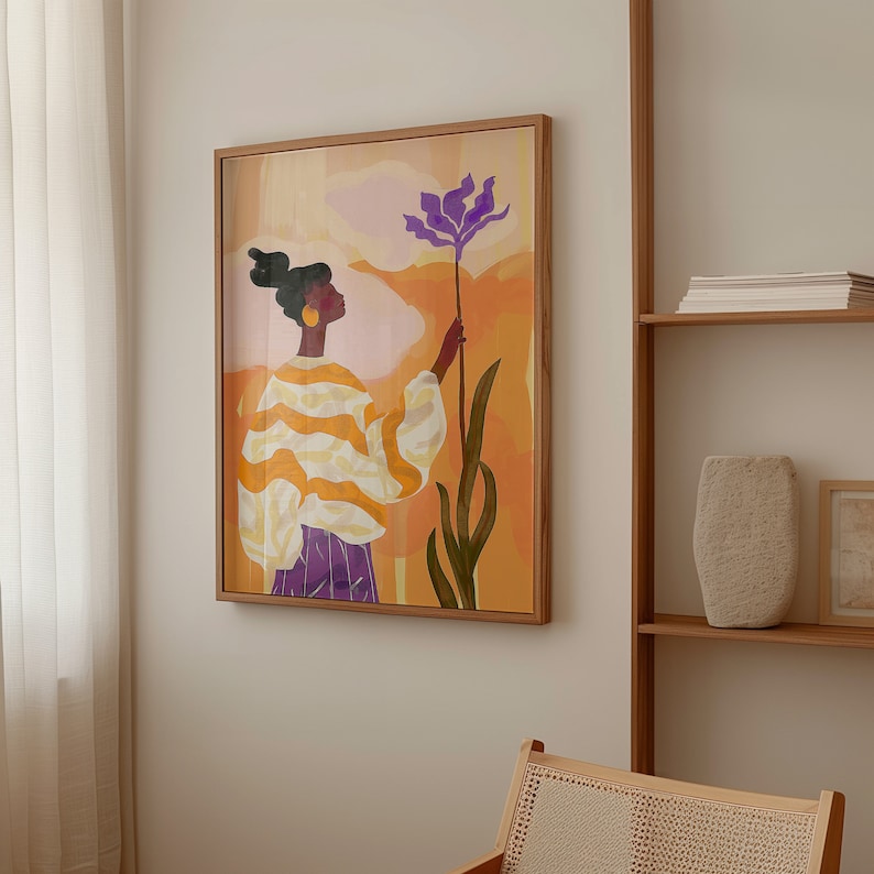 Orange Purple Abstract People Art, Wall Decor Mid Century Art, Minimalist Print Modern, Abstract Art Living Room, Female Figure Wall Decor