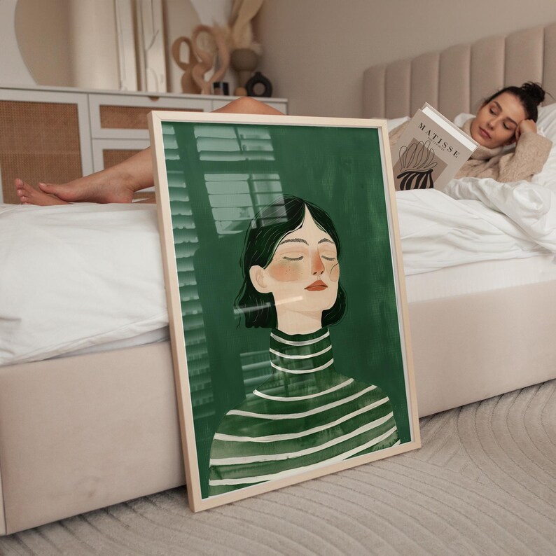 Emerald Green Woman Art Print, Minimalist Portrait (digital Download ...