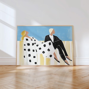 Moderne minimalistische Paar Kunstdruck, abstrakte Figur, schwarz weiß geometrisches Muster, zeitgenössische Wanddekoration, ruhige Kunstwerk