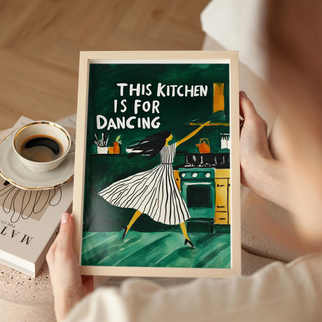 kitchen wall art set of 6 fun foodie prints this... This Kitchen is for Dancing Wall Art, Emerald Green Kitchen Print ...