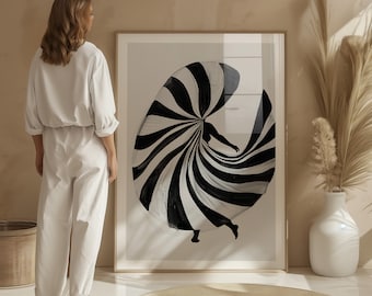 Dynamic Swirl Abstract Art Print: Modern Black and White (Digital Download)