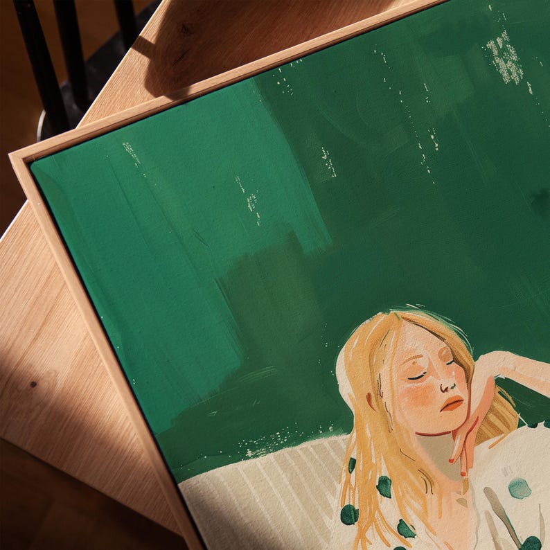 Emerald Green Abstract People Large Wall Art Contemporary Art Minimalist Print Living Room Wall Art Polka Dot Woman Print Digital Download