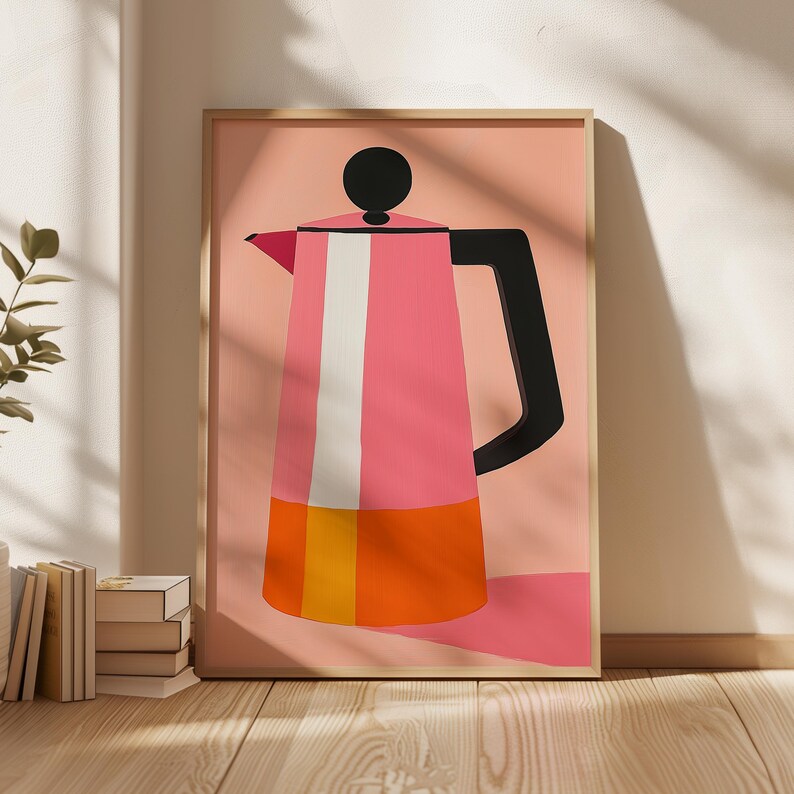 Coffee Kitchen Decor Coffee Lover Kitchen Wall Art Print Pink Orange Illustration Printable Art Cup of coffee Art Print Digital Download