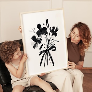 Monochrome Floral Print: Minimalist Black and White Flower Art (Digital Download)