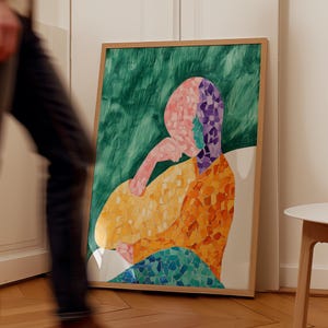 Mosaic Figure Art Print: Abstract Contemplative Illustration (Digital Download)