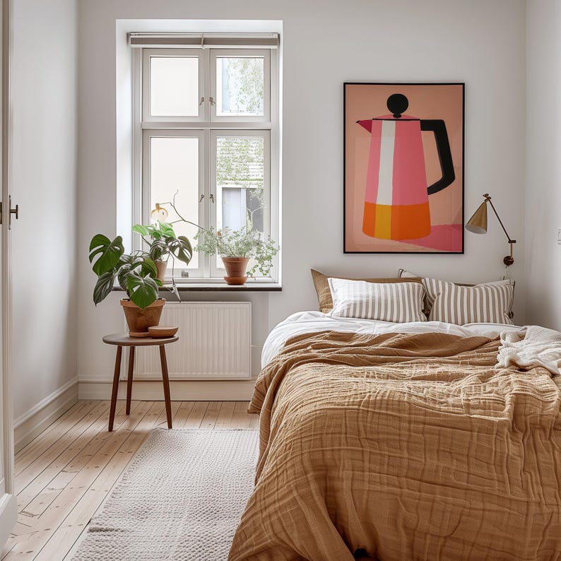 Coffee Kitchen Decor Coffee Lover Kitchen Wall Art Print Pink Orange Illustration Printable Art Cup of coffee Art Print Digital Download
