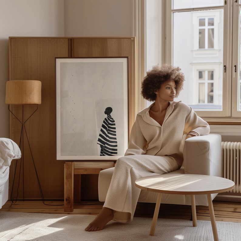 Minimalist Black and White Art Print, Black Woman Abstract Wall Art