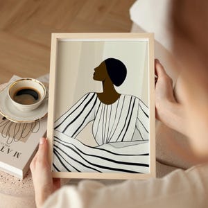 Minimalist Woman Portrait Art: Abstract Black Female Print (Digital Download)