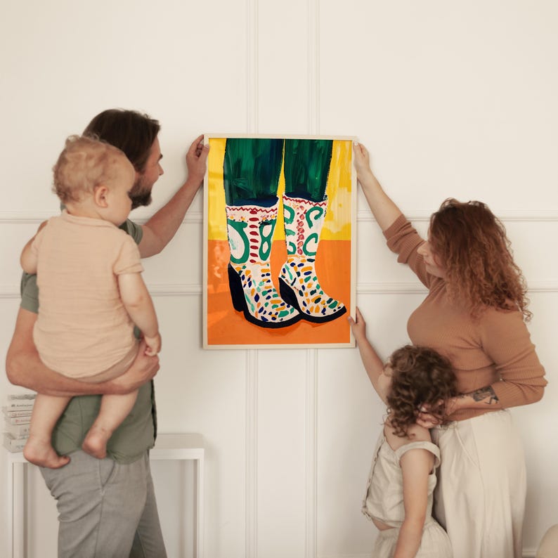 Bold Colorful Boots Art Print Whimsical Fashion Illustration Vibrant Cowboy Boots Print, Modern Boho Wall Art Eclectic & Playful Home Design