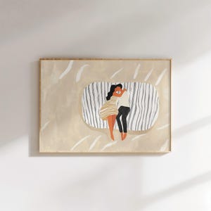 Impresión abstracta de pareja, arte minimalista para pared de dormitorio, obra de arte moderna romántica, decoración contemporánea para el hogar, arte de sofá a rayas, impresión de amor en blanco y negro
