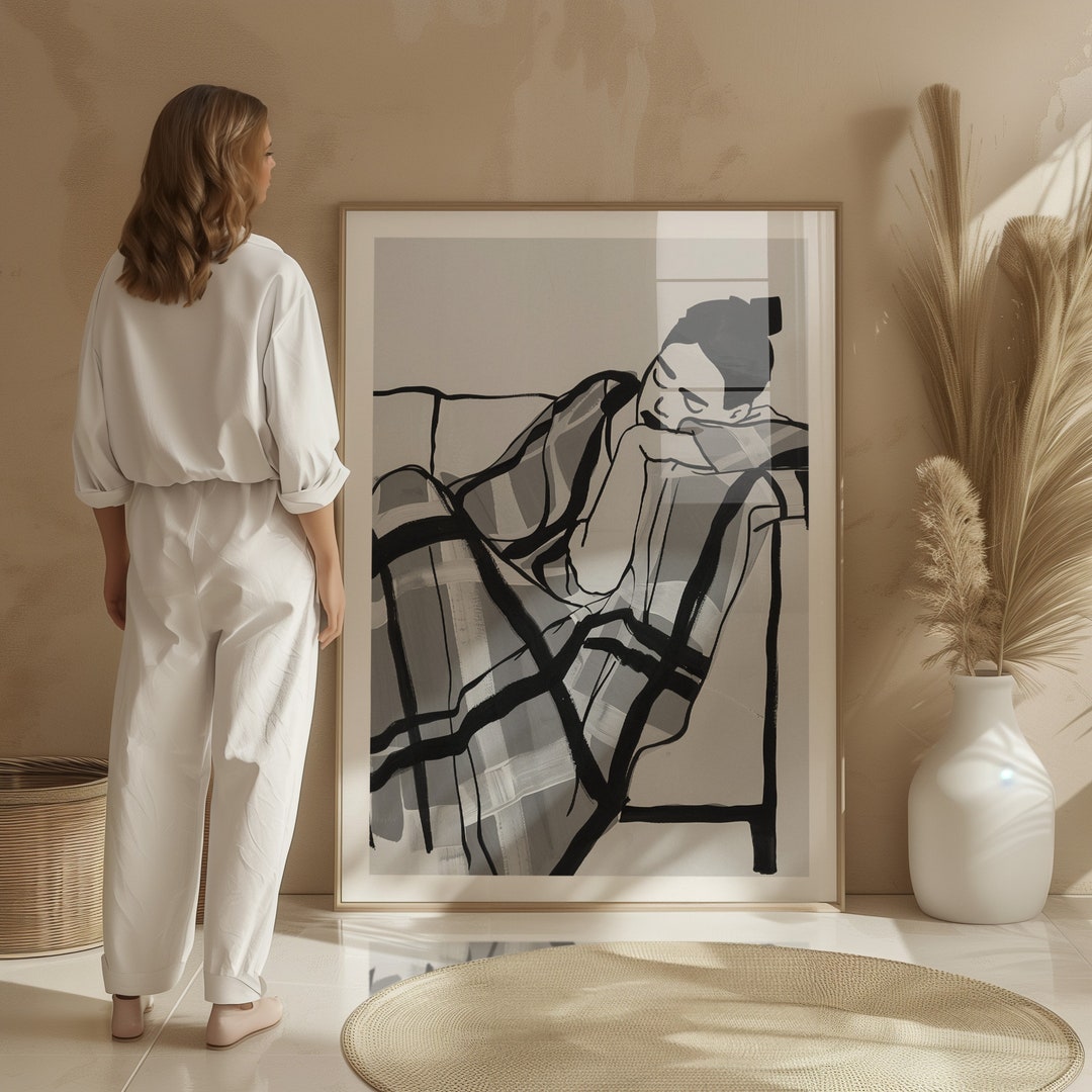 Striped Figure Monochrome Striped Figure Art Print: Serene Slumber (digital Download ...