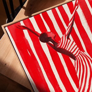 Dancer Red Abstract People Large Wall Art Contemporary Artwork Minimalist Print Dance Studio Wall Art Stripe Woman Print Digital Download