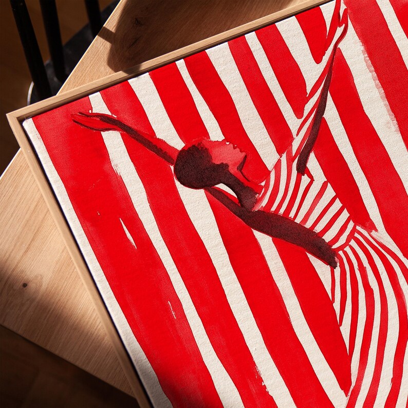 Dancer Red Abstract People Large Wall Art Contemporary Artwork Minimalist Print Dance Studio Wall Art Stripe Woman Print Digital Download