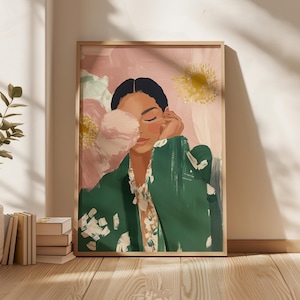 Floral Woman Portrait Print: Modern Fashion Illustration (Digital Download)