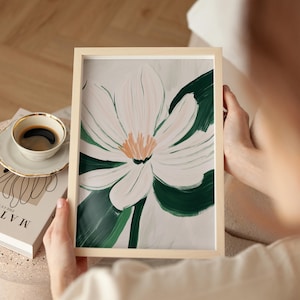 Minimalist Floral Print: Green & Beige Abstract Flower Art (Digital Download)