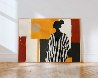 Modern Abstract Woman Silhouette Wall Art, Horizontal Minimalist Canvas Print, Large Colorful Geometric Painting, Contemporary Home Decor