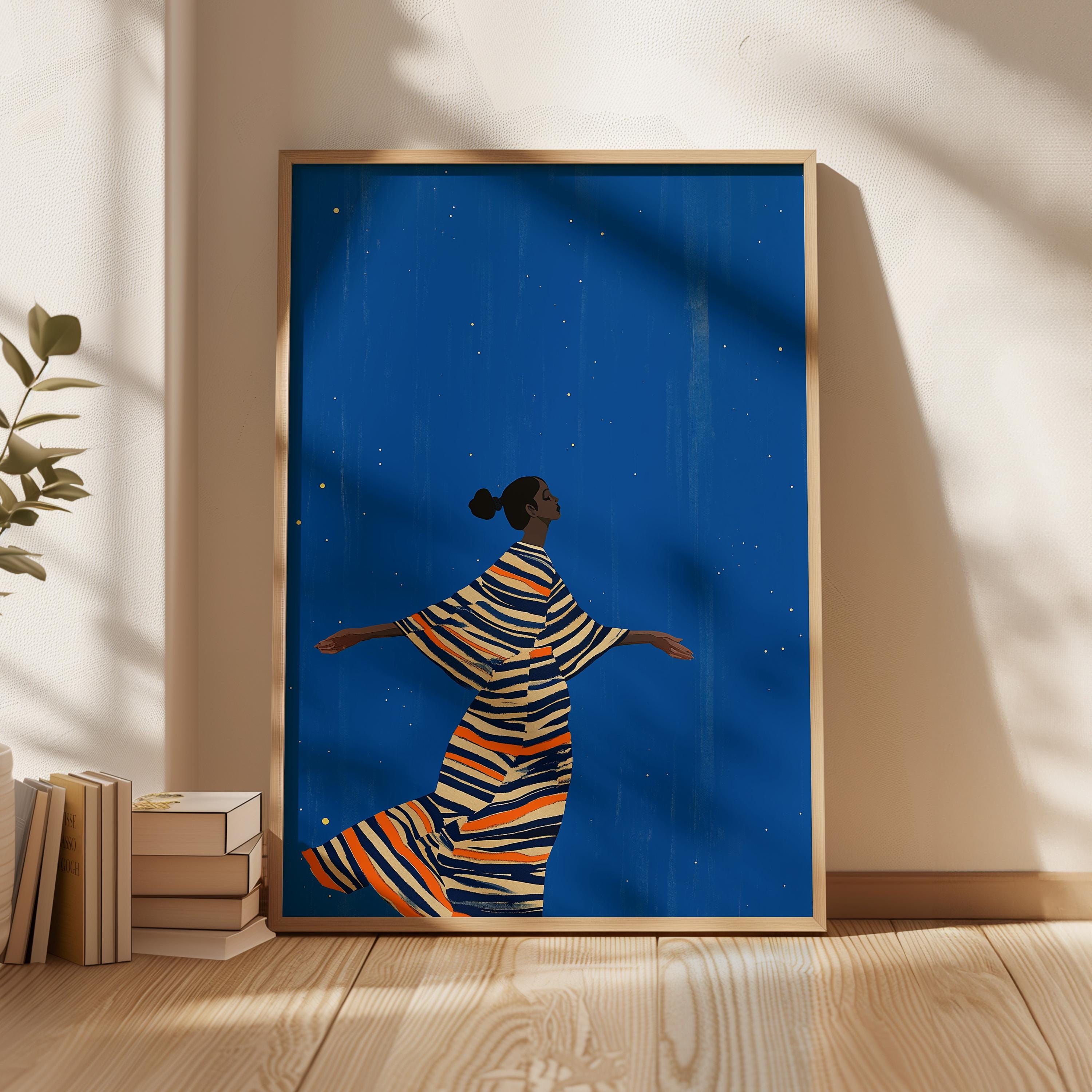 Abstract People Large Wall Art Contemporary Artwork Cobalt Minimalist Print Living Room Wall Art Dark Blue Woman Print Digital Download