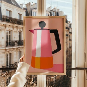 Coffee Kitchen Decor Coffee Lover Kitchen Wall Art Print Pink Orange Illustration Printable Art Cup of coffee Art Print Digital Download