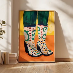 Bold Colorful Boots Art Print Whimsical Fashion Illustration Vibrant Cowboy Boots Print, Modern Boho Wall Art Eclectic & Playful Home Design