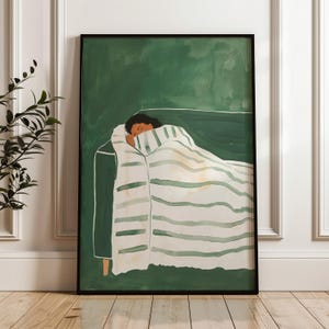 Emerald Green Abstract People Large Wall Art Contemporary Artwork Minimalist Print Living Room Wall Art Stripe Woman Print Digital Download