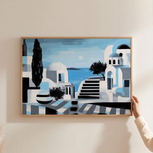 Santorini Print: Minimalist Greek Island Coastal Art (Digital Download)