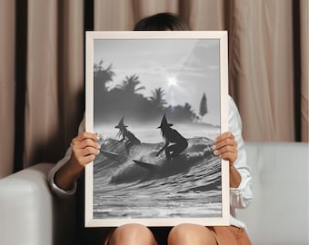 Waterskiing Witches Print: Vintage Halloween Wall Art (Digital Download)