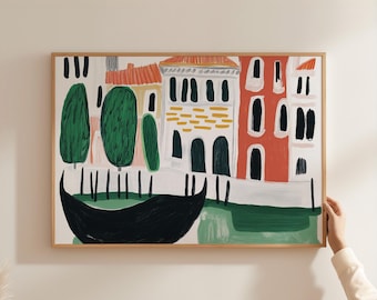 Venice Gondola Print: Colorful Italian Cityscape (Digital Download)