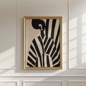 Mid Century Modern Woman Art Print: Black & White Stripes (Digital Download)