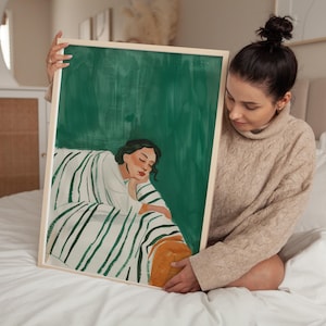 Emerald Green Abstract Woman Large Wall Art Contemporary Artwork Minimalist Print Living Room Wall Art Stripe People Print Digital Download