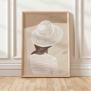 Neutral Tone Abstract People Large Wall Art Contemporary Artwork Minimalist Print Living Room Wall Art Stripe Woman Print Digital Download