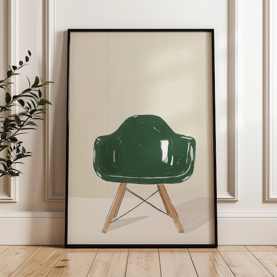 Green Chair Art Print: Mid-Century Modern Illustration (Digital Download)