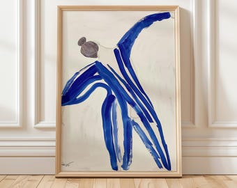 Abstract Blue Dancer Print, Minimalist Movement Artwork, Contemporary Dance Wall Decor Matisse Wall Art Modern Figure Art Instant Download