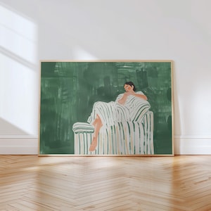 Smaragdgrün Abstrakte Menschen Große Wand Kunst Zeitgenössische Kunstwerke Horizontale Druck Wohnzimmer Wandkunst Streifen Frau Druck Digitaler Download