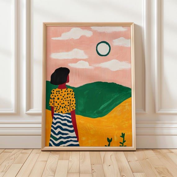 Sunset Landscape Art Print: Abstract Woman Illustration (Digital Download)