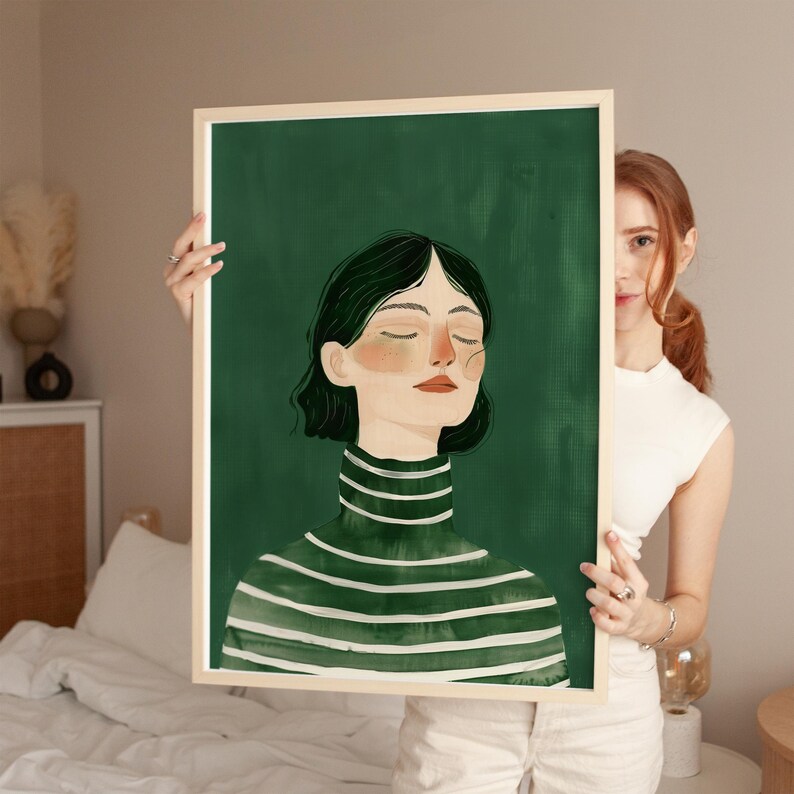 Emerald Green Woman Art Print, Minimalist Portrait (digital Download ...