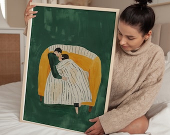 Lámina de pareja en verde esmeralda: Arte abstracto de personas (Descarga digital)