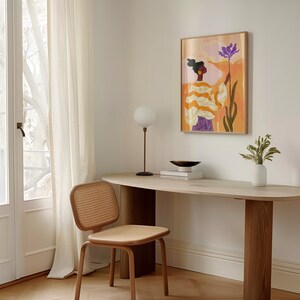 Orange Purple Abstract People Art, Wall Decor Mid Century Art, Minimalist Print Modern, Abstract Art Living Room, Female Figure Wall Decor