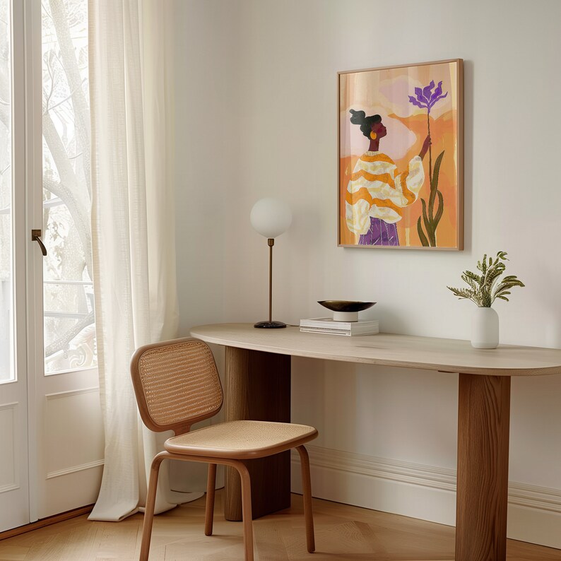Orange Purple Abstract People Art, Wall Decor Mid Century Art, Minimalist Print Modern, Abstract Art Living Room, Female Figure Wall Decor