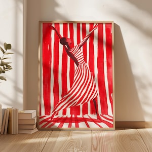 Dancer Red Abstract People Large Wall Art Contemporary Artwork Minimalist Print Dance Studio Wall Art Stripe Woman Print Digital Download