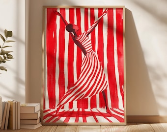 Red Dancer Abstract Art Print: Minimalist Woman, Dance Studio Decor (Digital Download)