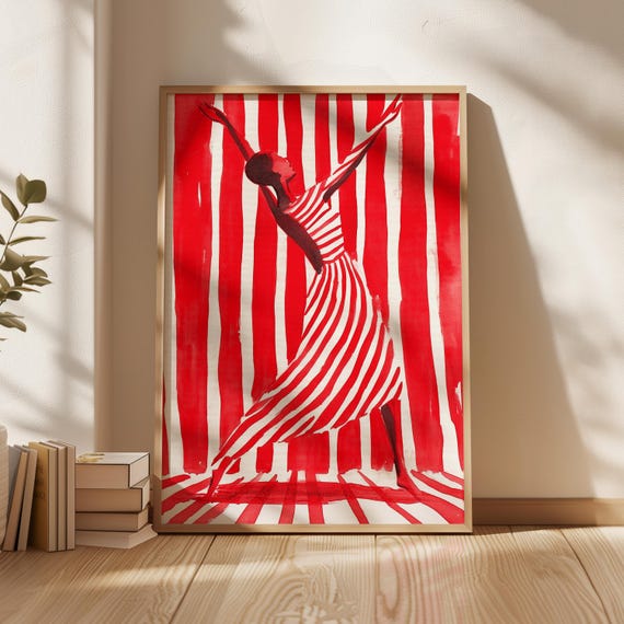 Red Dancer Abstract Art Print: Minimalist Woman, Dance Studio Decor (Digital Download)