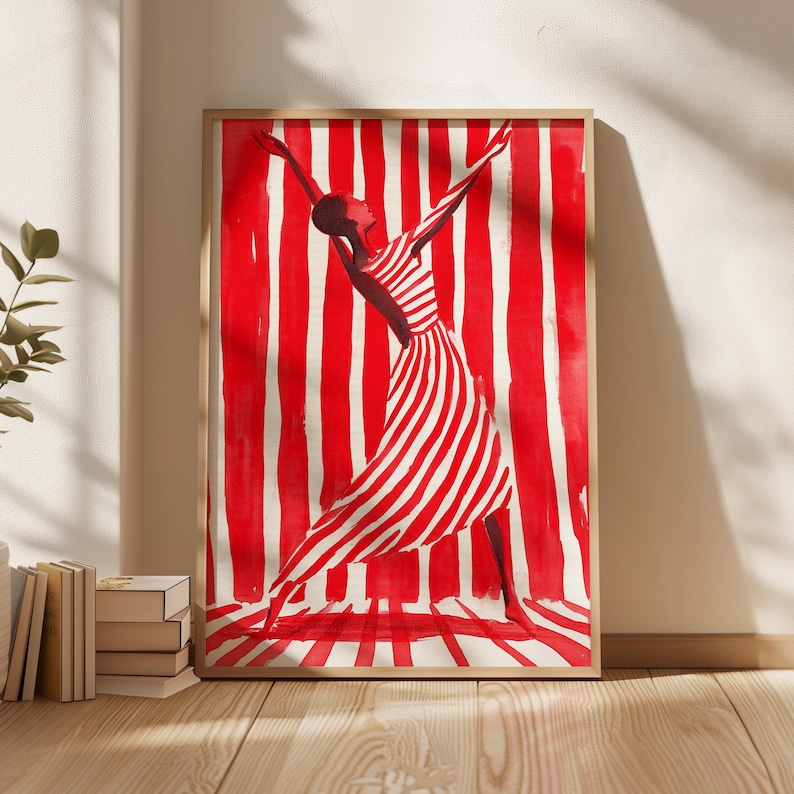 Dancer Red Abstract People Large Wall Art Contemporary Artwork Minimalist Print Dance Studio Wall Art Stripe Woman Print Digital Download