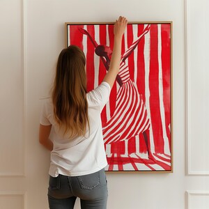 Dancer Red Abstract People Large Wall Art Contemporary Artwork Minimalist Print Dance Studio Wall Art Stripe Woman Print Digital Download