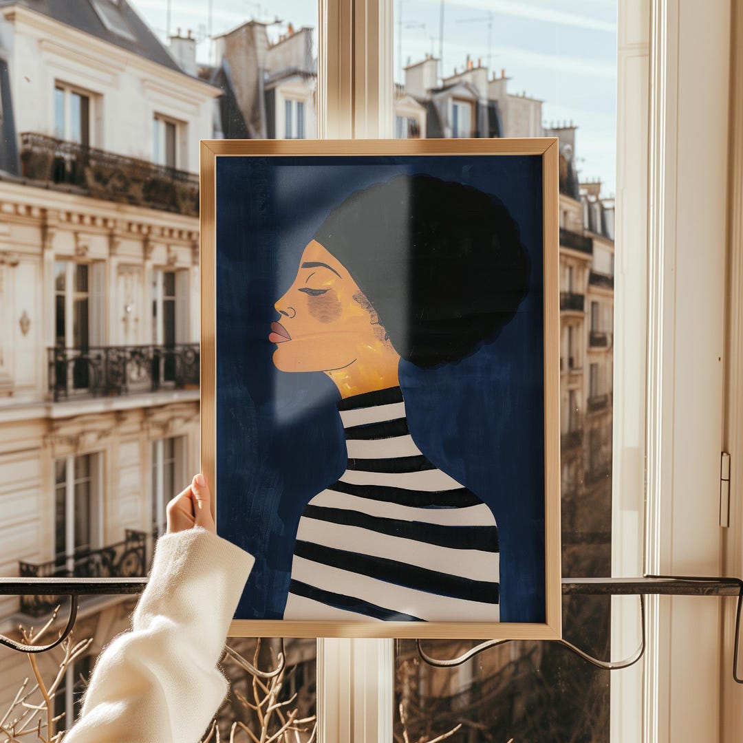 Abstract Woman Portrait Art Print: Black and White Stripes (digital ...