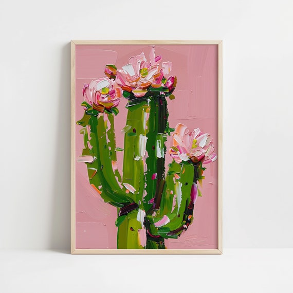 Pink Cactus Flower Print: Abstract Oil Painting (digital Download) - Etsy